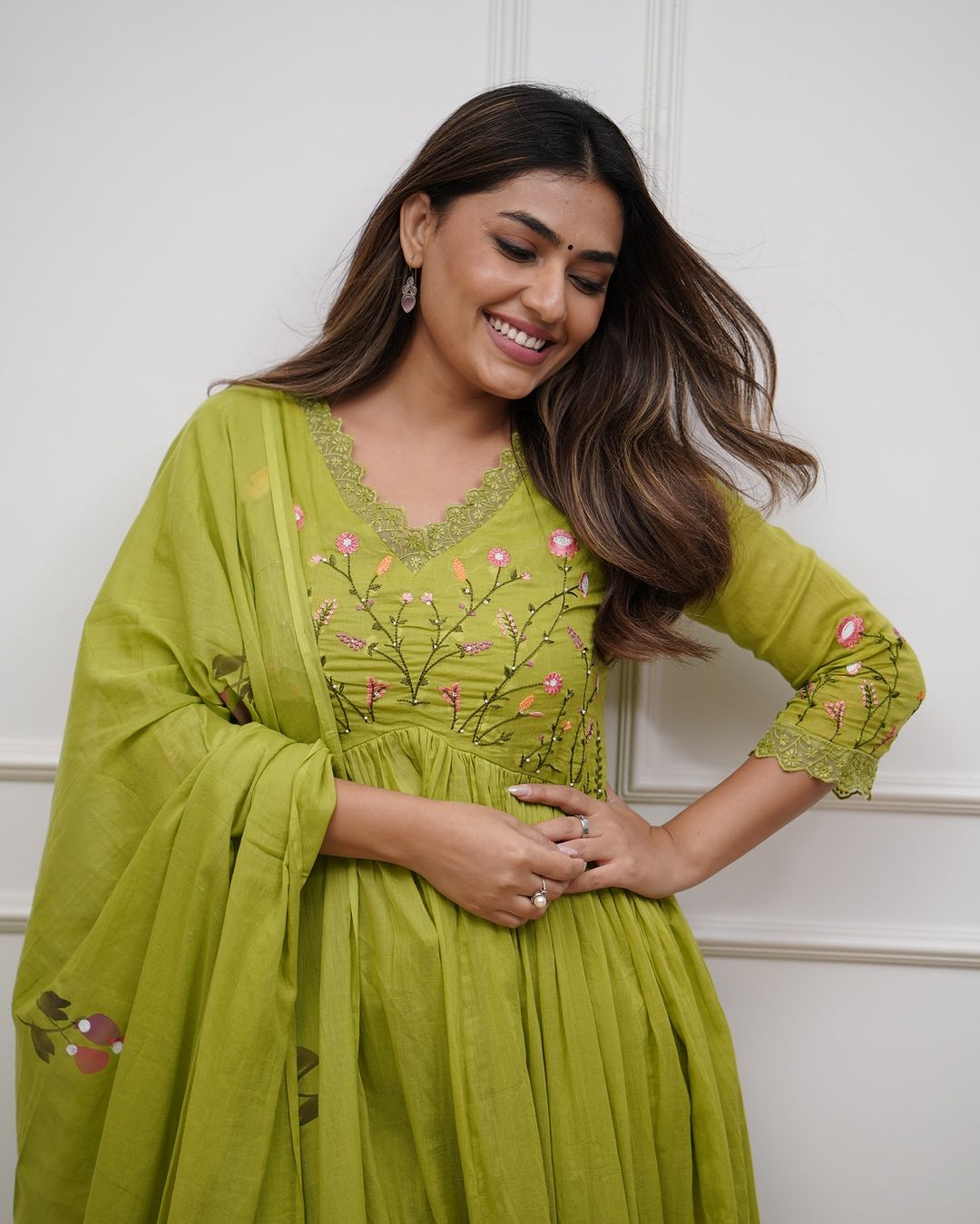Elegant Olive Green Embroidery And Sequin Work Kurta Set