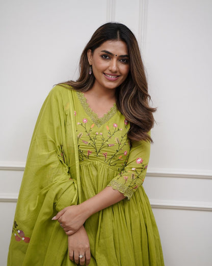 Elegant Olive Green Embroidery And Sequin Work Kurta Set