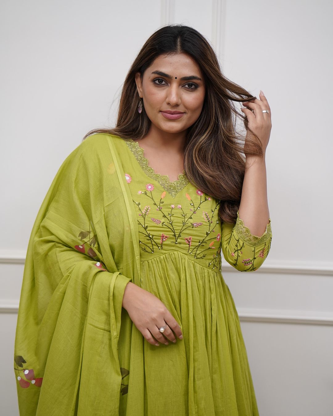 Elegant Olive Green Embroidery And Sequin Work Kurta Set
