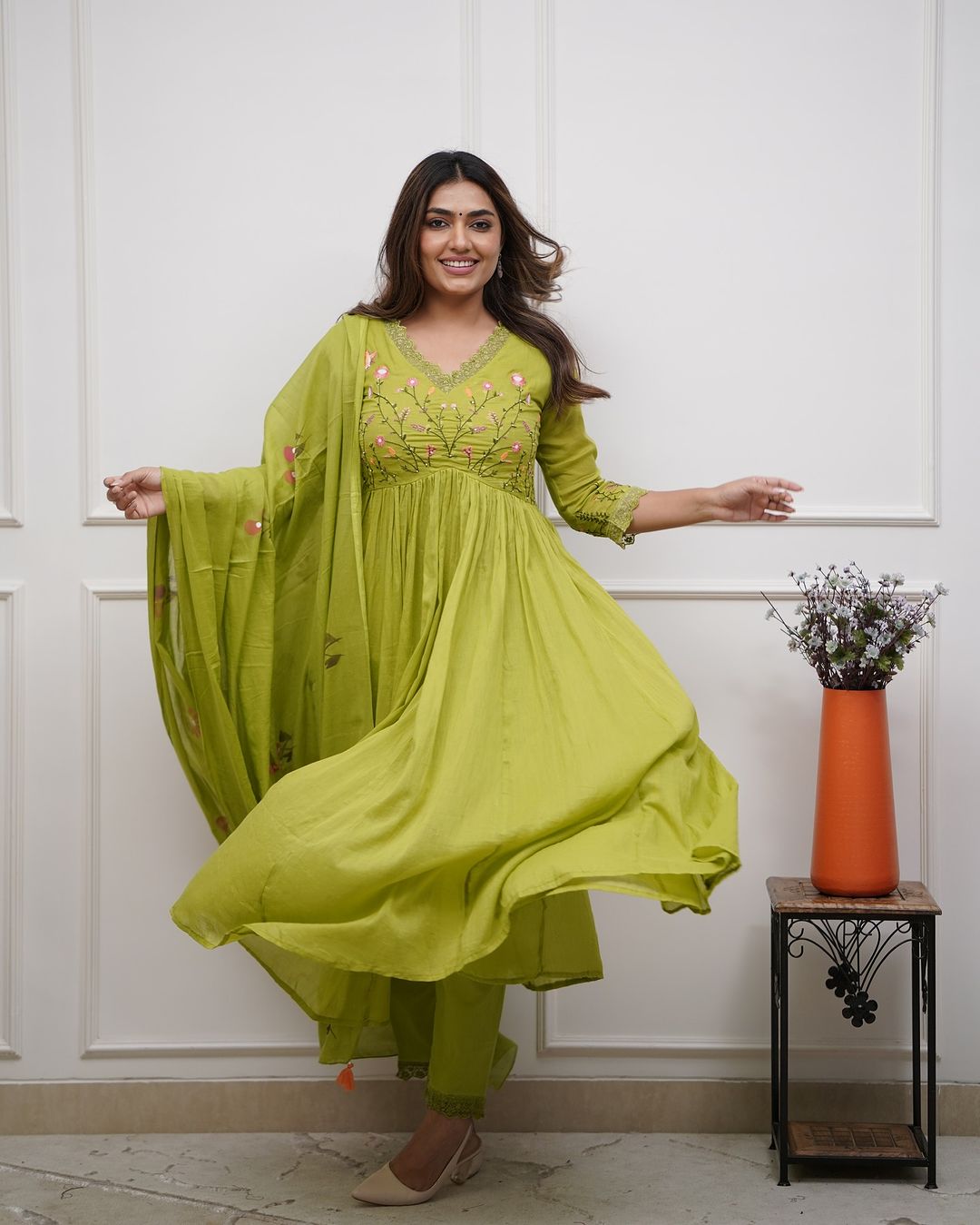 Elegant Olive Green Embroidery And Sequin Work Kurta Set