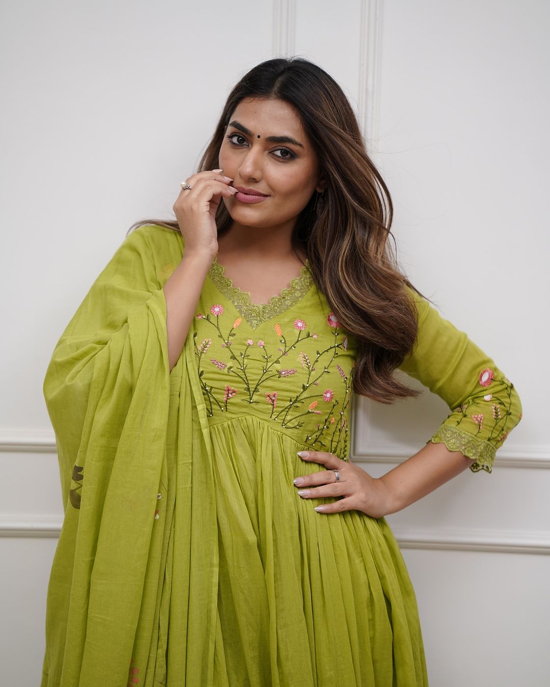 Elegant Olive Green Embroidery And Sequin Work Kurta Set