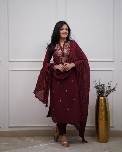 Beautiful Pure Cotton Super Dying Embroidery Suit