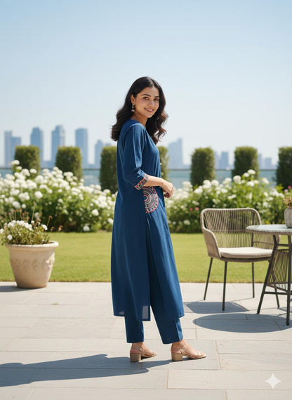 Deep Teal Embroidered Kurta Set