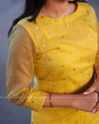 Sunshine Yellow Embroidered Organza Kurta Set