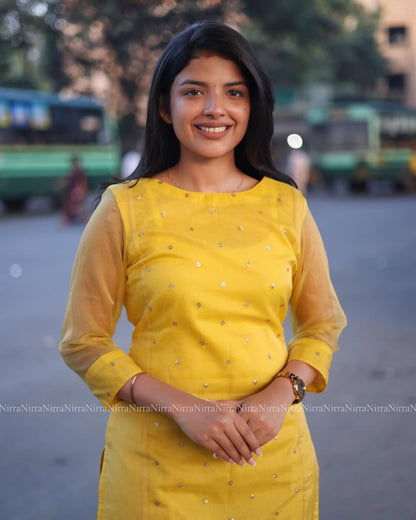 Sunshine Yellow Embroidered Organza Kurta Set