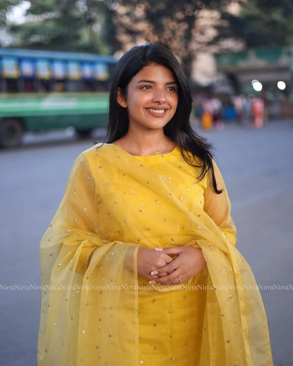 Sunshine Yellow Embroidered Organza Kurta Set