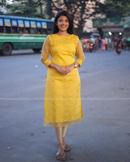 Sunshine Yellow Embroidered Organza Kurta Set