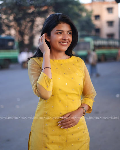 Sunshine Yellow Embroidered Organza Kurta Set