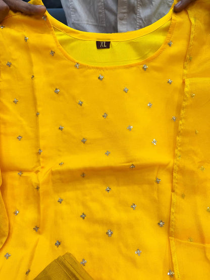 Sunshine Yellow Embroidered Organza Kurta Set