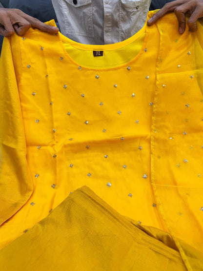 Sunshine Yellow Embroidered Organza Kurta Set