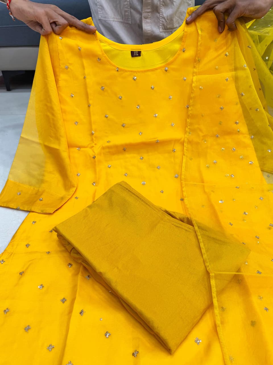 Sunshine Yellow Embroidered Organza Kurta Set