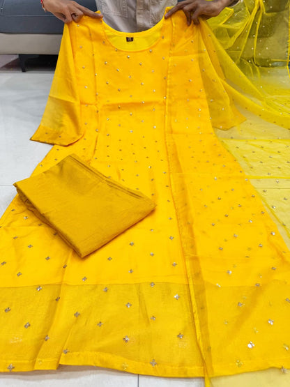 Sunshine Yellow Embroidered Organza Kurta Set